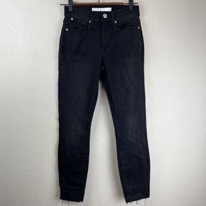 Ayr Jeans Women 25 Mid Rise‎ Skinny Black Denim Chiller Raw Hem Preppy Classic